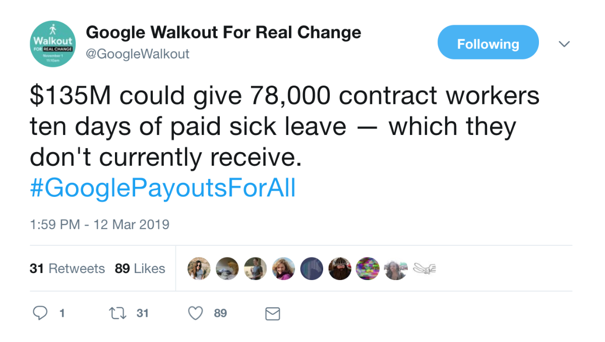 Tweet from @GoogleWalkout